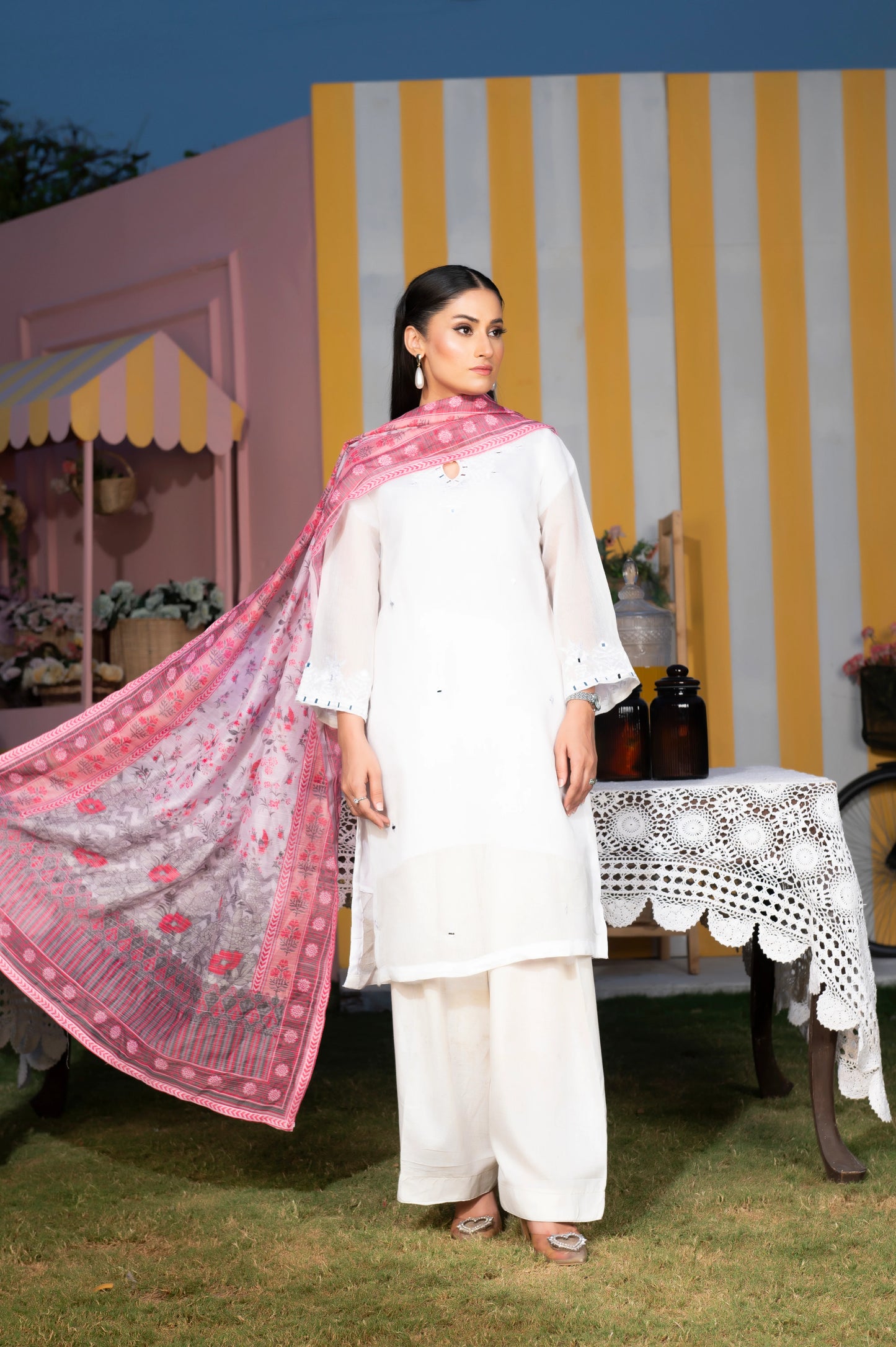 3 Piece | Net White | Khadi Net Stitched