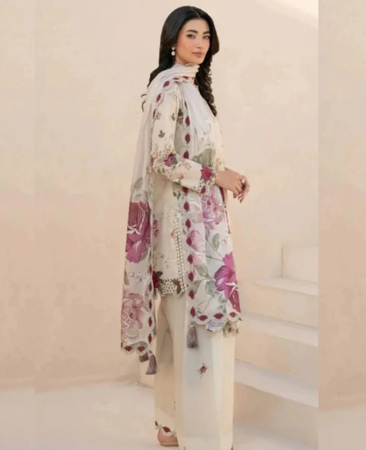 3 Piece | Cream Flora | Printed Stitched