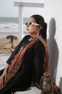 3 Piece | Net Black | Khadi Net Stitched