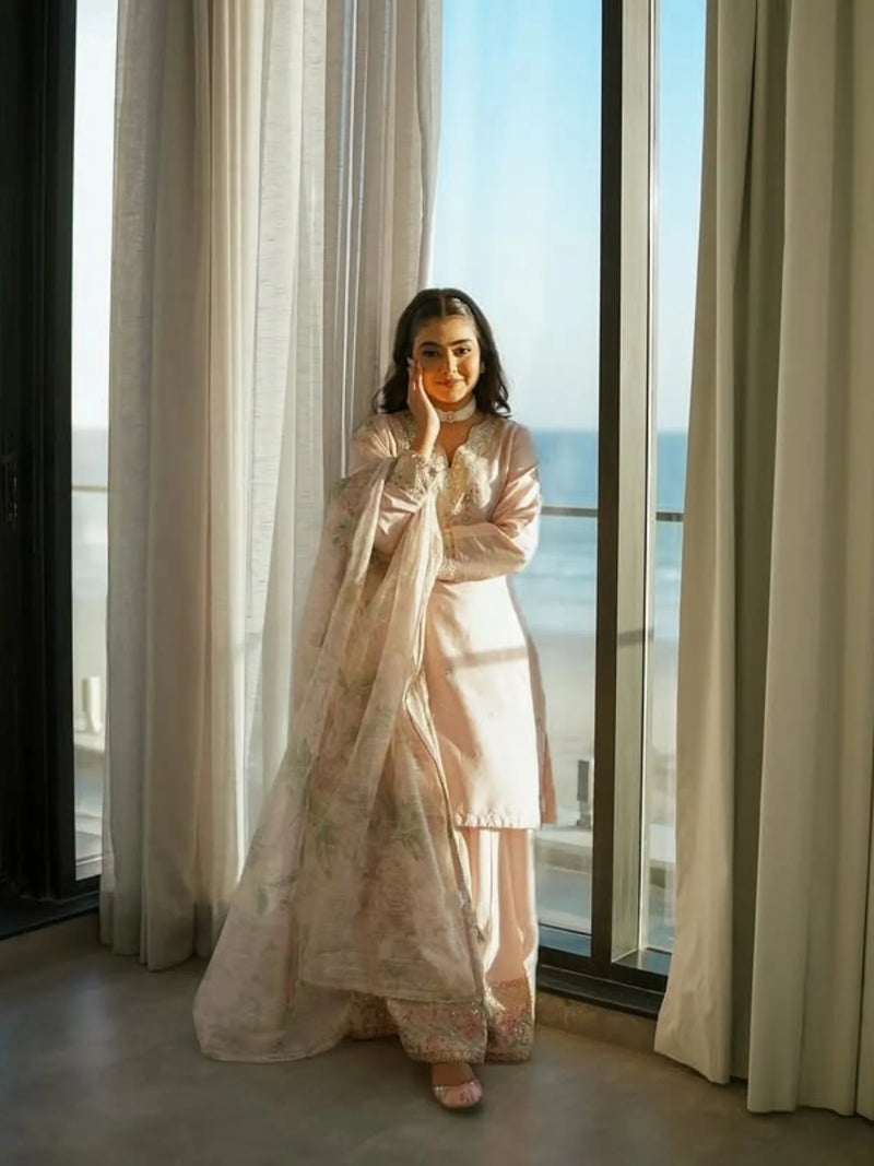 3 Piece | Pestal Pink  | Embroidered Stitched