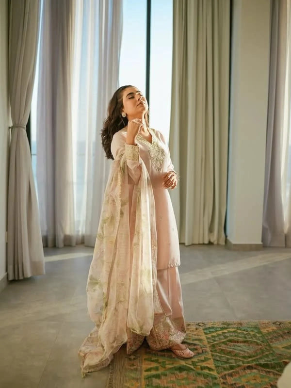 3 Piece | Pestal Pink  | Embroidered Stitched