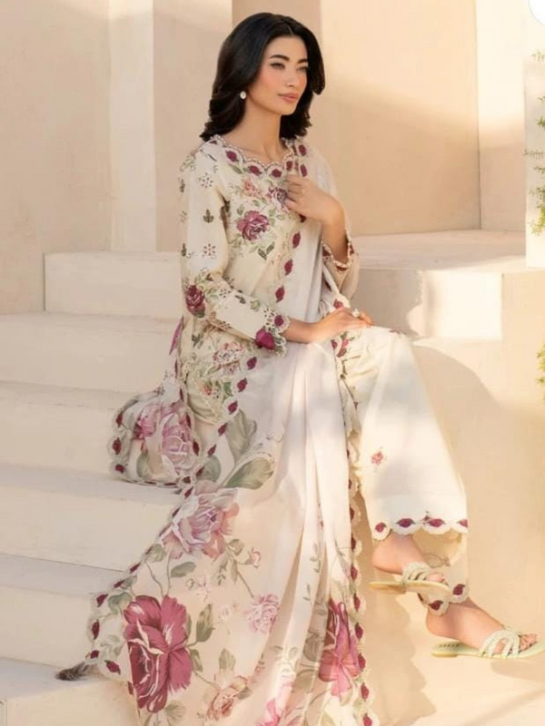 3 Piece | Cream Flora | Printed Stitched