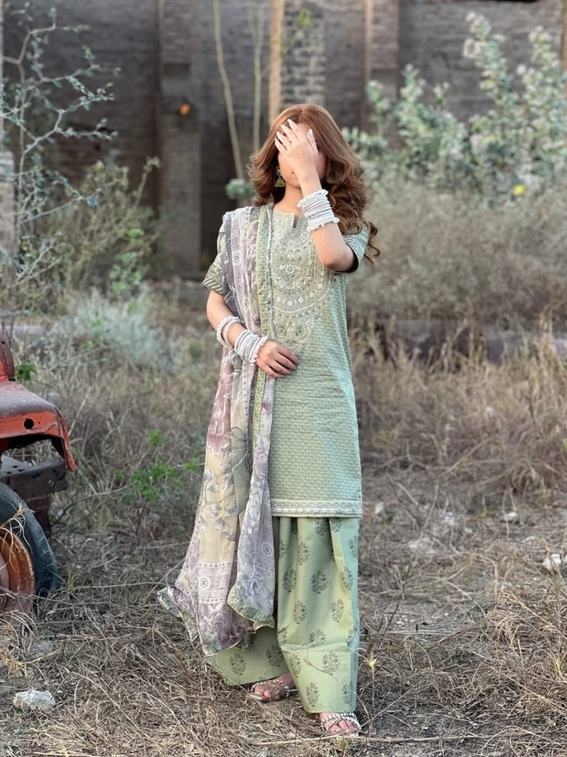 3 Piece | PISTACHIO |  Embroidered Stitched