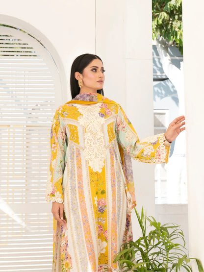 3 Piece | Lime Yellow | Embroidered Stitched