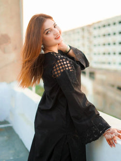 3 Piece | Black Cat | Embroidered Stitched