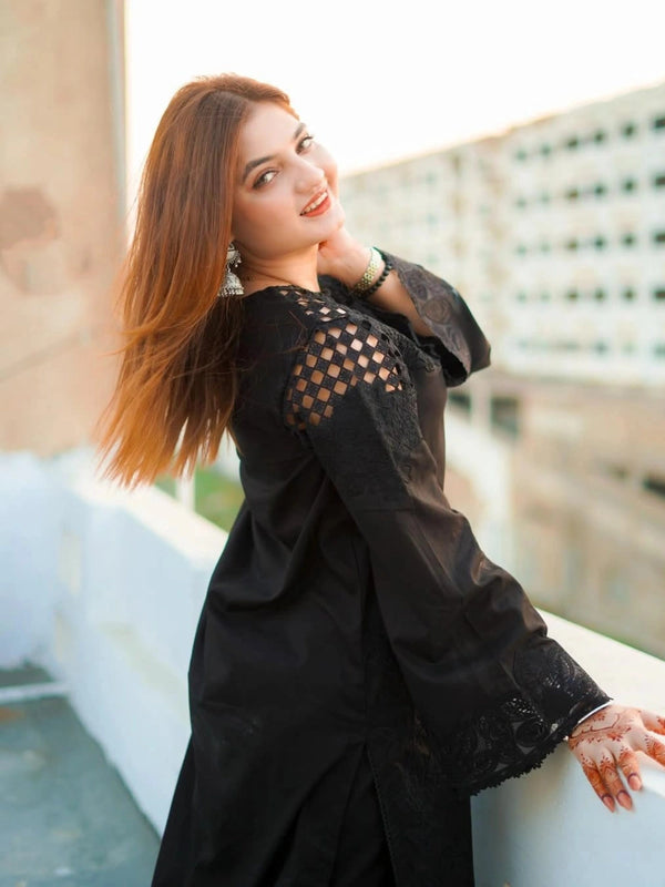 3 Piece | Black Cat | Embroidered Stitched