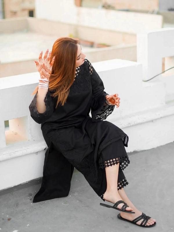 3 Piece | Black Cat | Embroidered Stitched