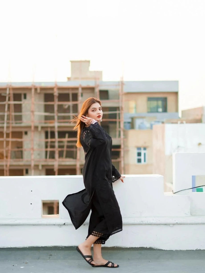 3 Piece | Black Cat | Embroidered Stitched