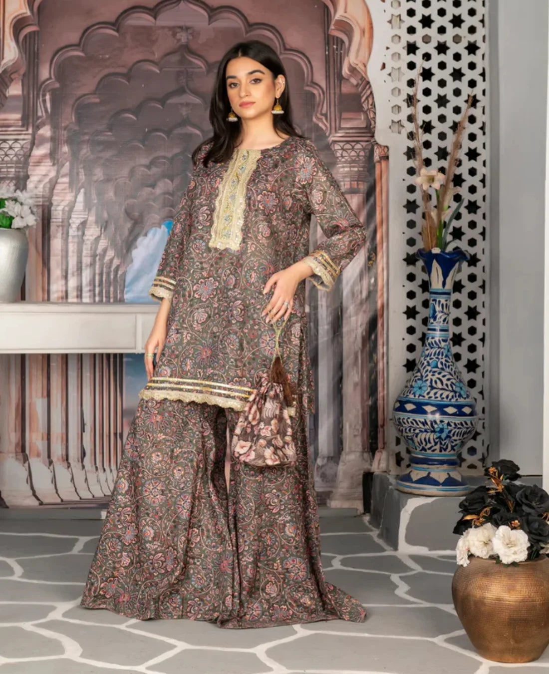 2 pcs stitched embroidered dress 2 Piece Stitched Lawn Embroidered Dress, Peach color, LP-51 main image 0