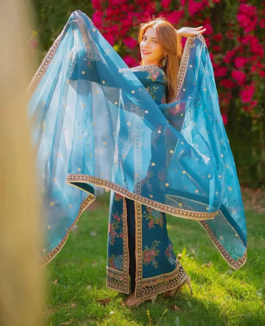 3 Piece | Teal | Embroidered Stitched