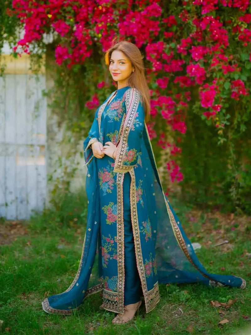 3 Piece | Teal | Embroidered Stitched