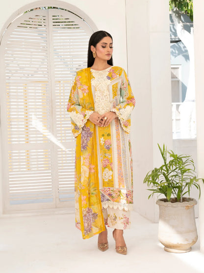 3 Piece | Lime Yellow | Embroidered Stitched