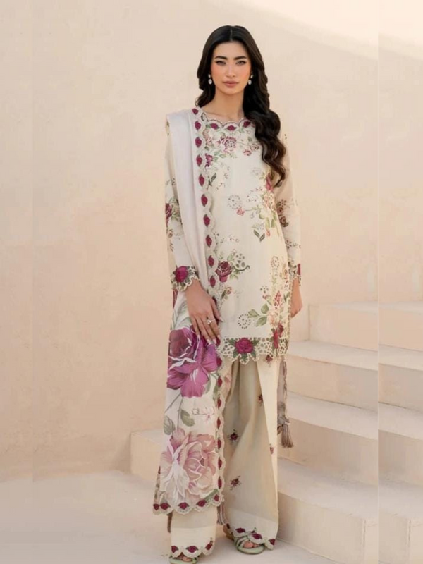 3 Piece | Cream Flora | Printed Stitched