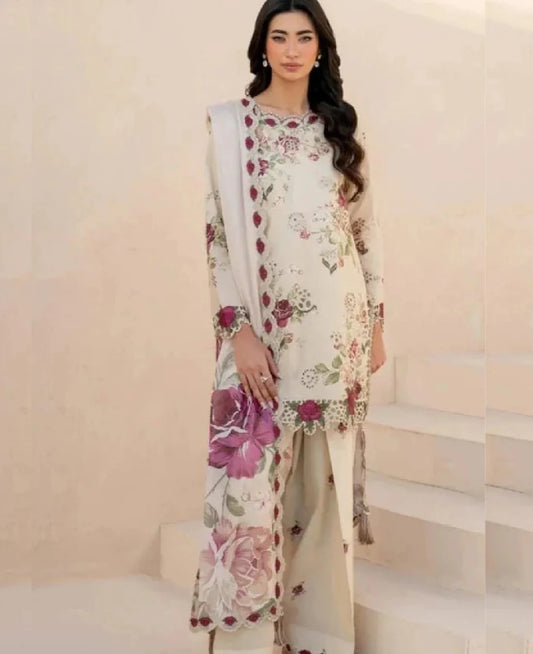 3 Piece | Cream Flora | Printed Stitched