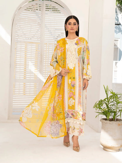 3 Piece | Lime Yellow | Embroidered Stitched