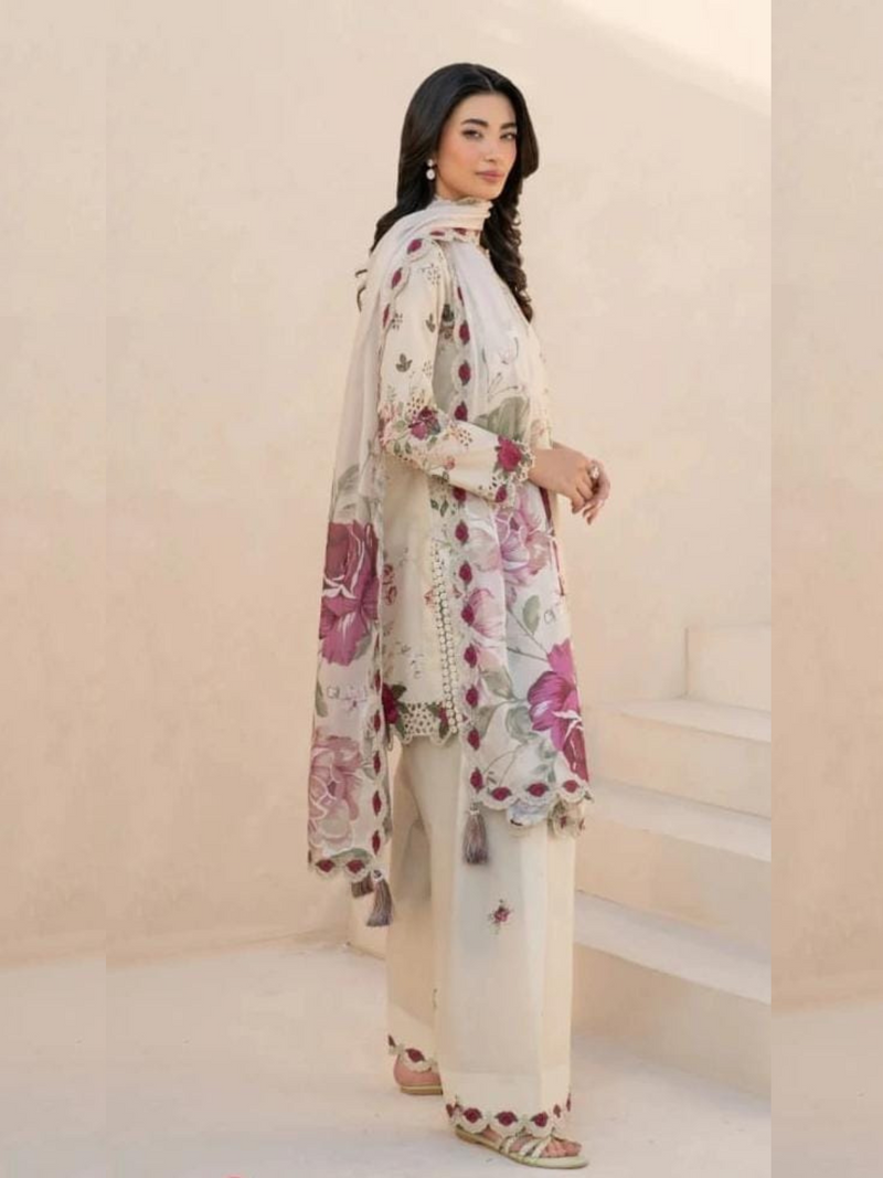 3 Piece | Cream Flora | Printed Stitched