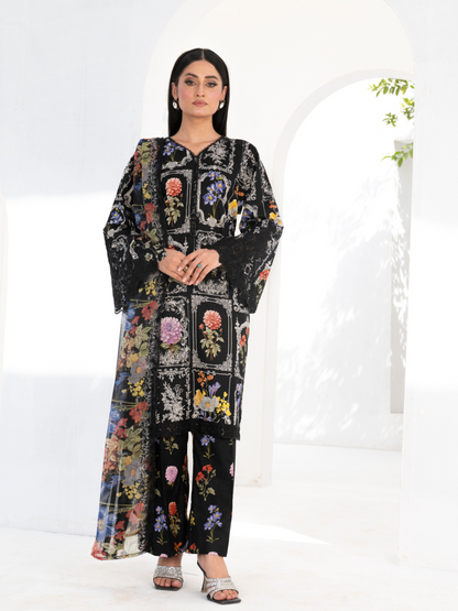 3 Piece | Black Flora | Embroidered Stitched