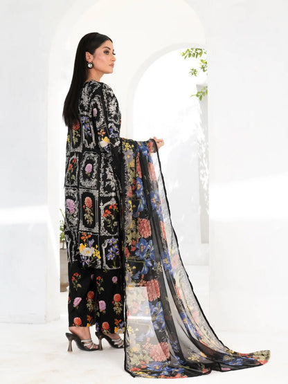 3 Piece | Black Flora | Embroidered Stitched